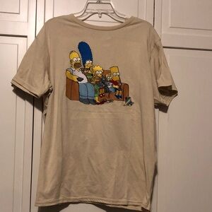 Beige T-Shirt with embroidered Simpson Family Print on front silk screen in back